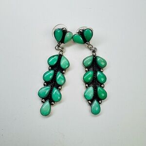 Sterling Silver Turquoise Dangle Earrings | Navajo Style | 925 | Statement Drop